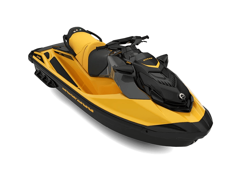 Høytytende snøscooter i svart og gult for vinterkjøring og friluftsliv.