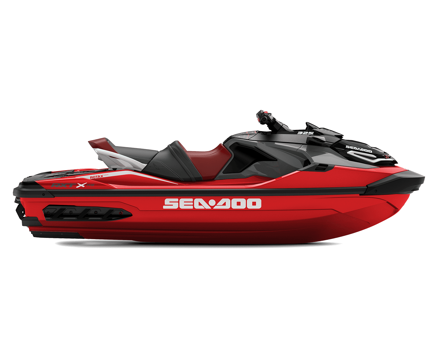 Rødt sjøsett jet ski med "Sea-Doo" og "RXT-X" merke, klar for vannaktiviteter og fritidsbruk.