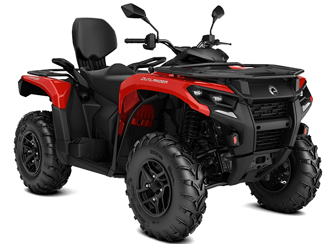 ATV i svart og rødt for friluftsliv og fart, perfekt for eventyr og utendørsaktiviteter.
