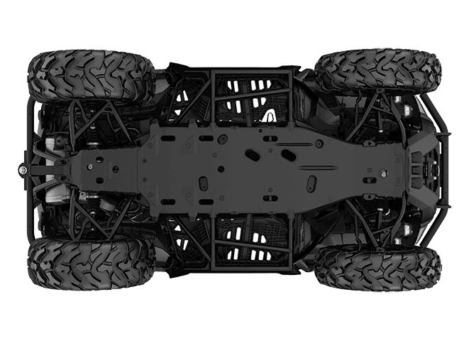 ATV understell sett ovenfra, kraftig kjøretøy for fritidskjøring, robust terrengkjøretøy for offroad-eventyr.
